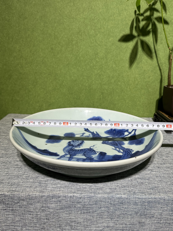 古玩陶瓷清代雍正青花抬頭見喜紋盤拍賣,當前價格26000元