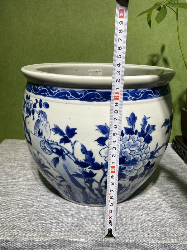 古玩陶瓷清代光緒青花花鳥紋卷缸拍賣，當前價格15800元