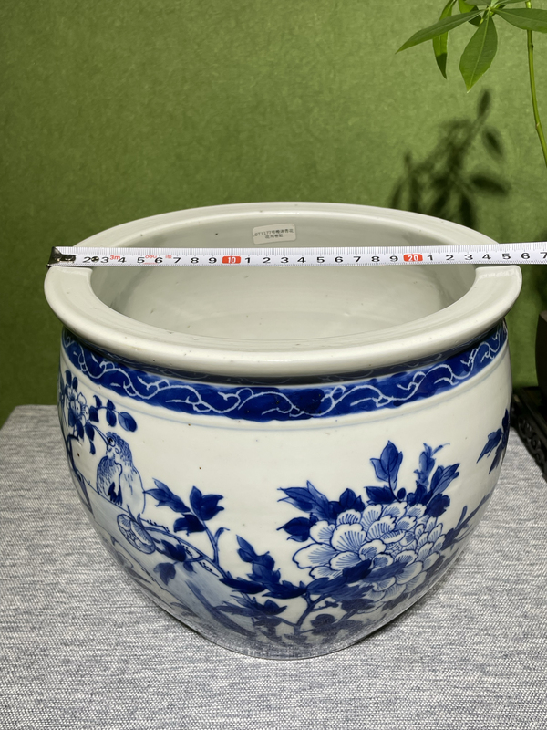 古玩陶瓷清代光緒青花花鳥紋卷缸拍賣，當前價格15800元