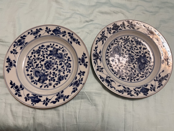 古玩陶瓷清康熙·精品一對(duì)青花折枝花卉紋折沿盤拍賣,當(dāng)前價(jià)格3000元