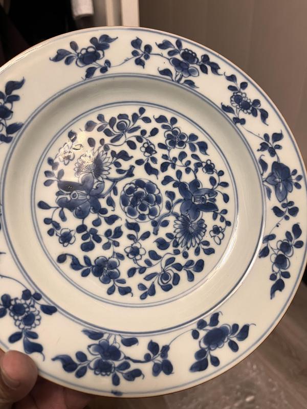 古玩陶瓷清康熙·精品一對(duì)青花折枝花卉紋折沿盤拍賣,當(dāng)前價(jià)格3000元