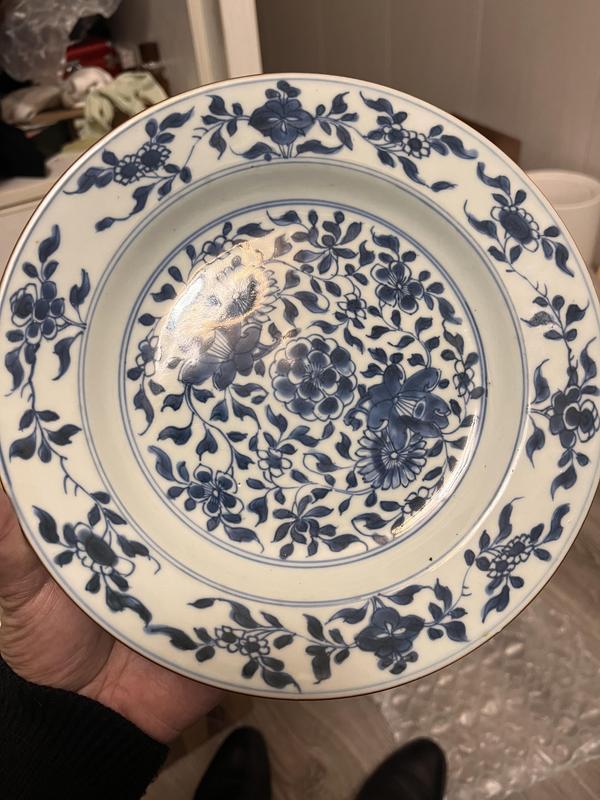 古玩陶瓷清康熙·精品一對(duì)青花折枝花卉紋折沿盤拍賣,當(dāng)前價(jià)格3000元