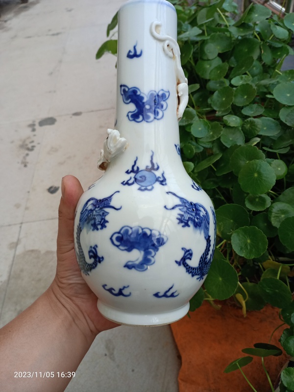 古玩陶瓷晚清龍紋青花瓶拍賣,當前價格1666元