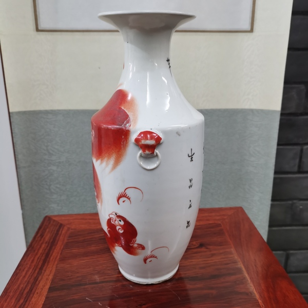 古玩陶瓷民國雙鋪首礬紅太師少保撇口瓶拍賣,當前價格2680元