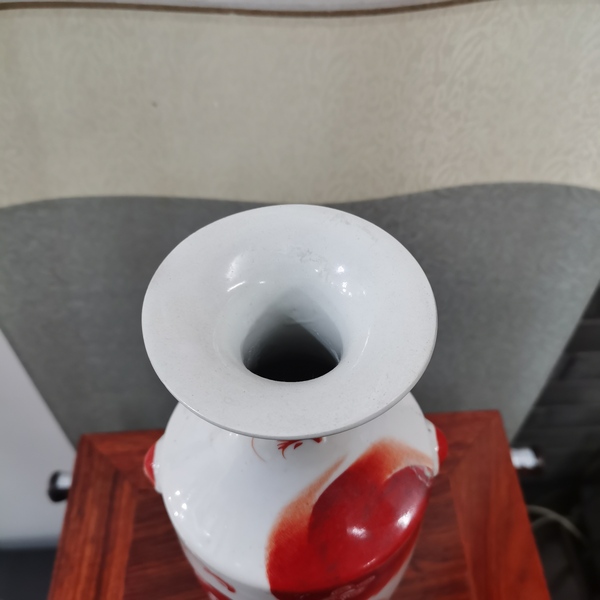 古玩陶瓷民國雙鋪首礬紅太師少保撇口瓶拍賣,當前價格2680元