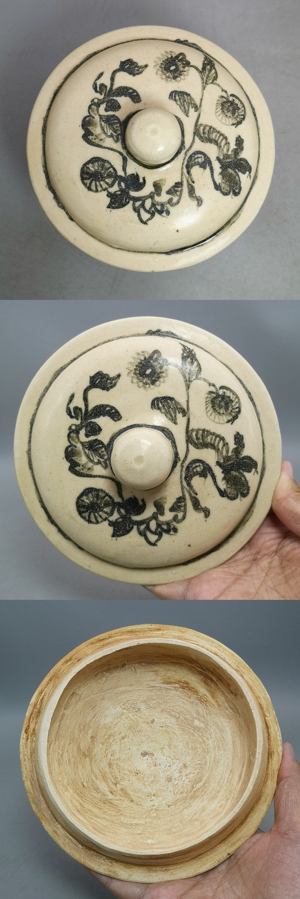 古玩陶瓷明代花卉紋褐彩蓋罐拍賣,當前價格800元