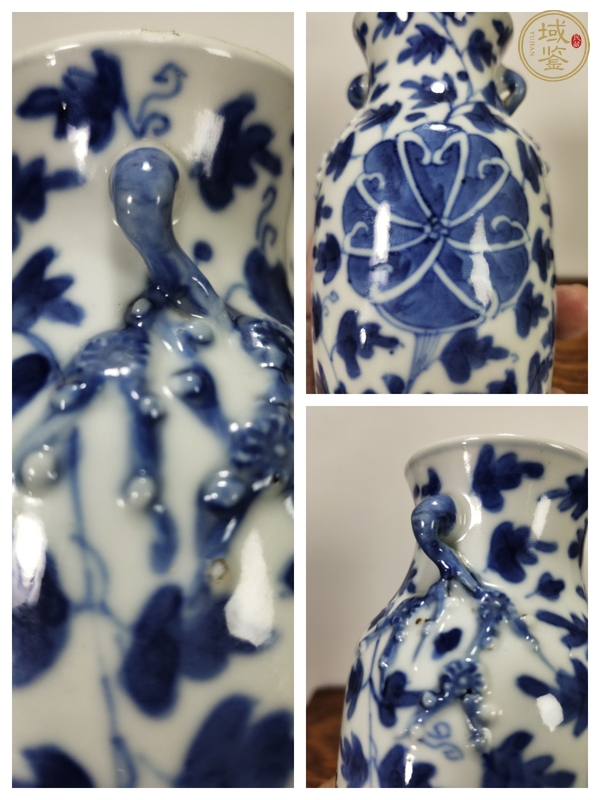 古玩陶瓷晚清·青花纏枝花卉紋雙耳瓶真品鑒賞圖