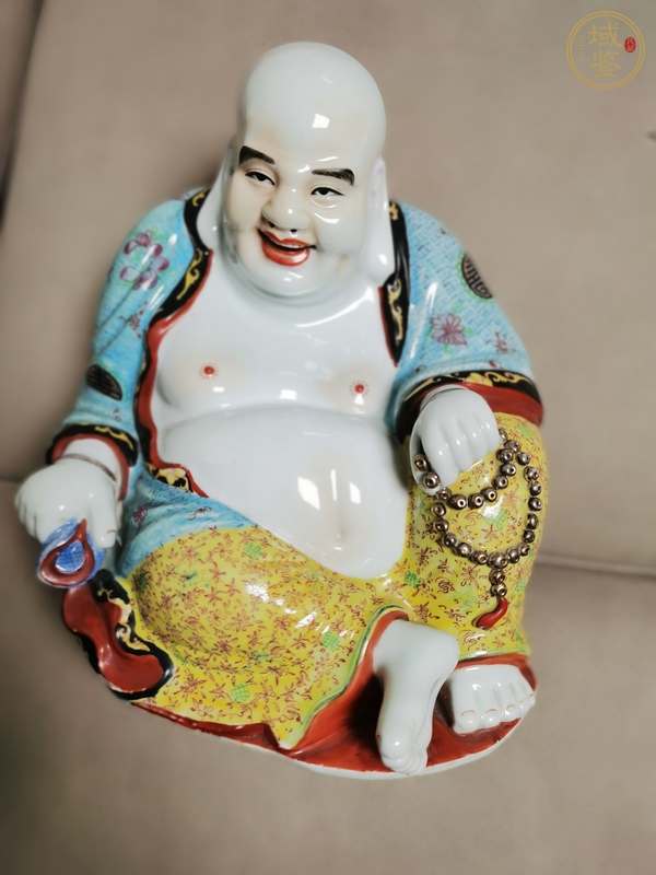 古玩陶瓷粉彩花卉紋彌勒佛真品鑒賞圖