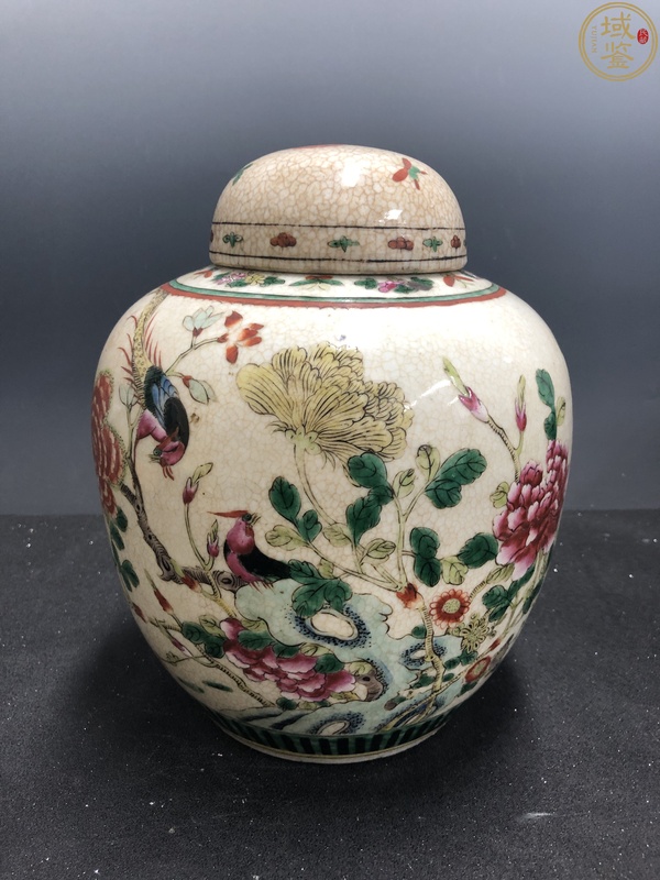 古玩陶瓷精品粉彩牡丹錦雞蓋罐拍賣,當前價格6000元