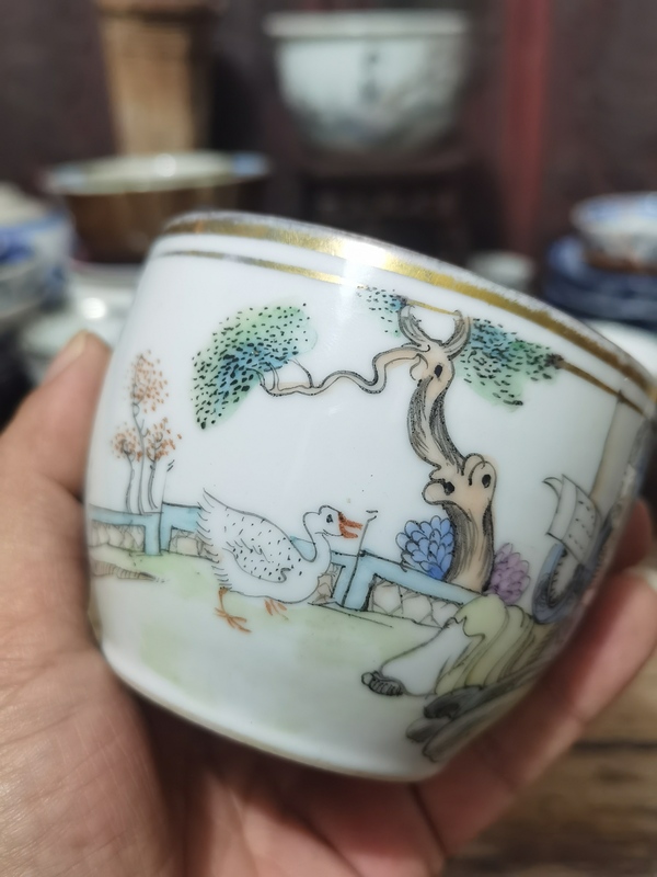 古玩陶瓷民國粉彩羲之愛鵝紋蓋缸拍賣,當前價格800元