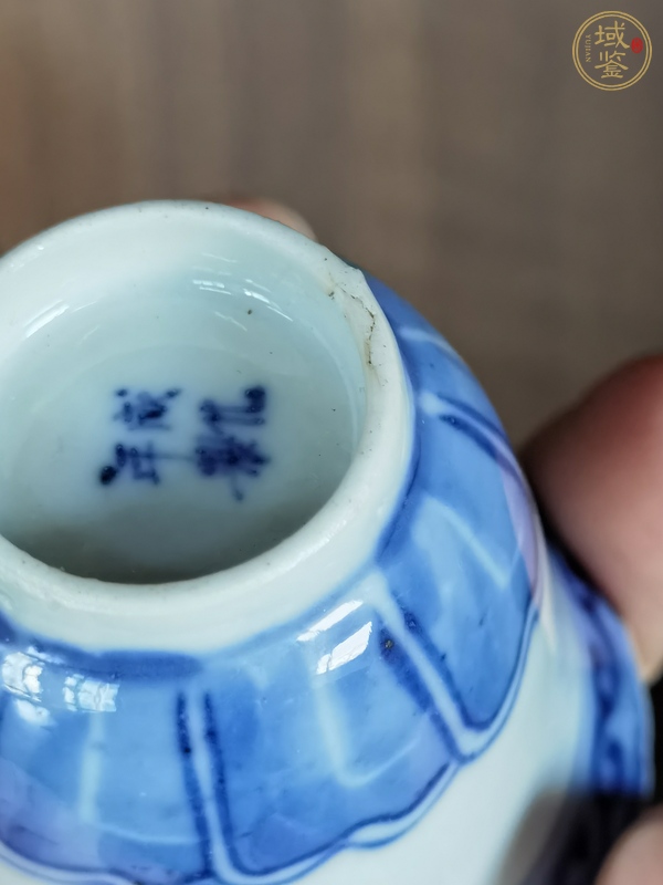 古玩陶瓷青花仰蓮紋撇口杯，注意品相真品鑒賞圖