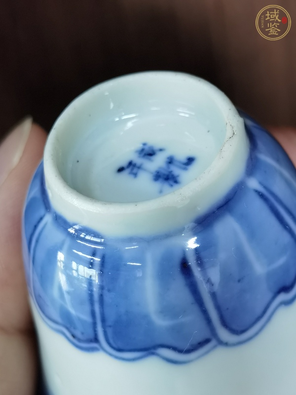 古玩陶瓷青花仰蓮紋撇口杯，注意品相真品鑒賞圖