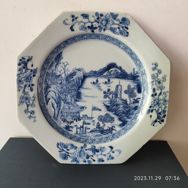 古玩陶瓷清乾隆青花八角盤拍賣,當前價格4800元
