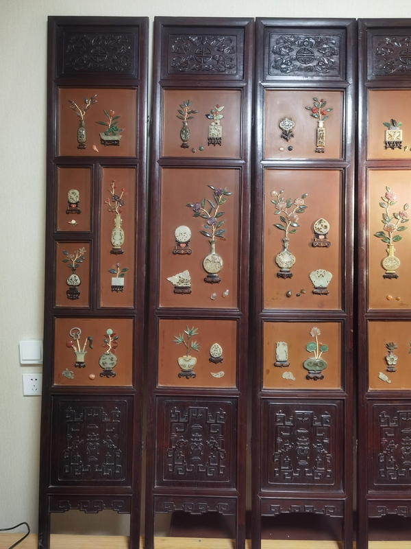 古玩玉器紅木鑲玉六扇屏風拍賣,當前價格999999元