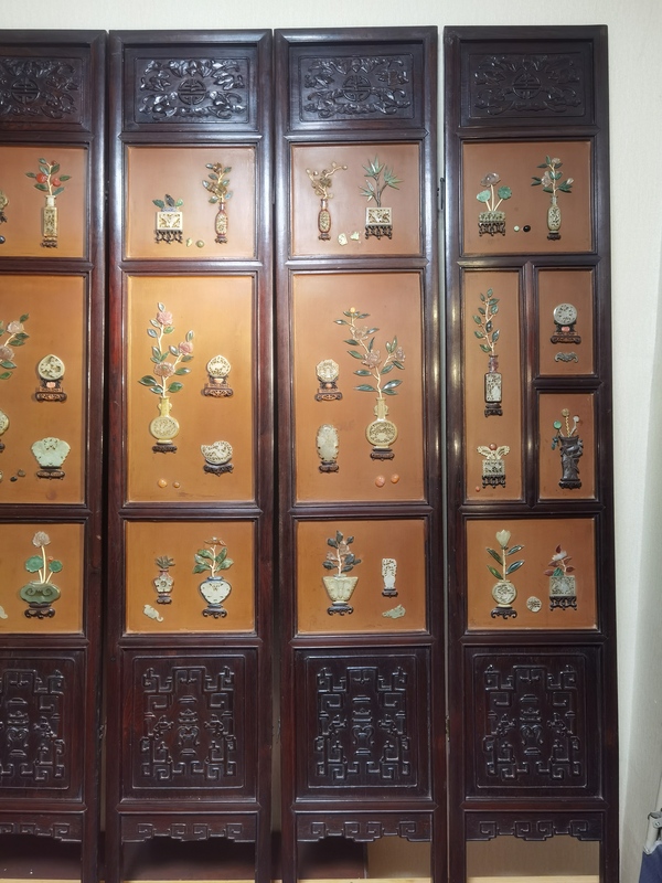 古玩玉器紅木鑲玉六扇屏風拍賣,當前價格999999元