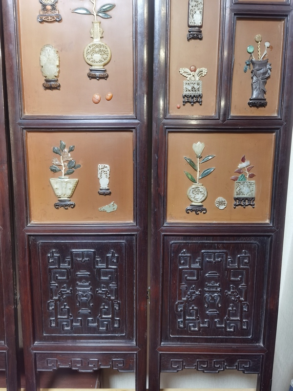 古玩玉器紅木鑲玉六扇屏風拍賣,當前價格999999元