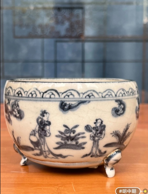 古玩陶瓷青花人物故事紋三足香爐拍賣,當前價格28000元