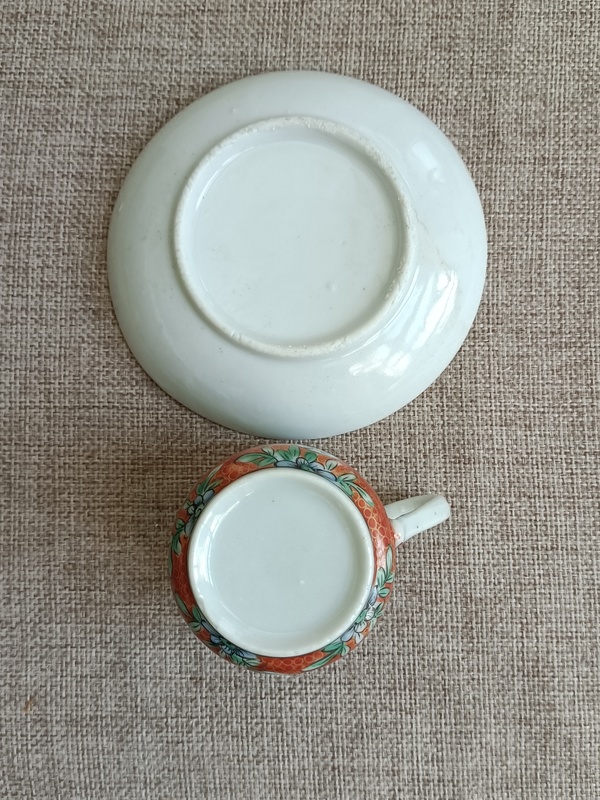 古玩陶瓷廣彩花卉團壽紋杯碟拍賣,當(dāng)前價格599元