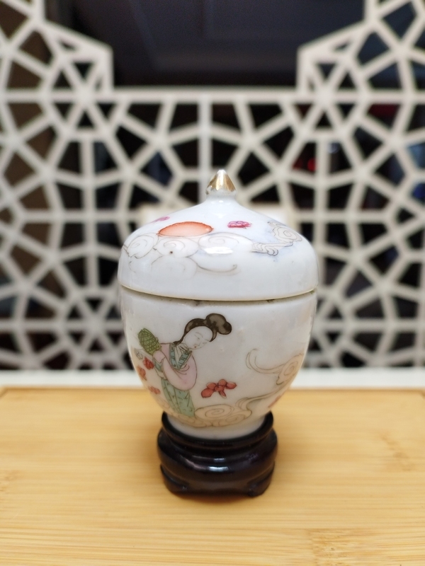 古玩陶瓷天女散花粉彩蓋缸拍賣,當前價格780元