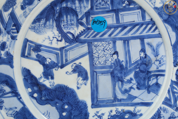 古玩陶瓷青花亭臺樓閣人物故事紋折沿盤拍賣,當前價格4600元