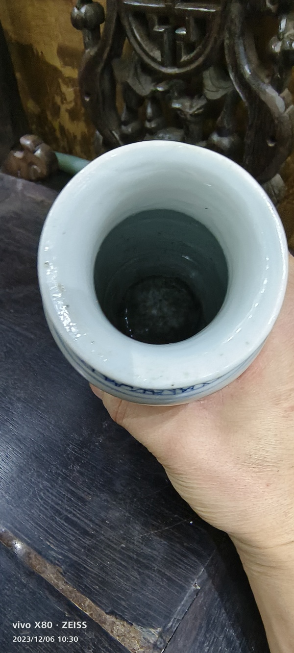 古玩陶瓷青花五彩麒麟問鳳紋筒瓶拍賣,當前價格16888元