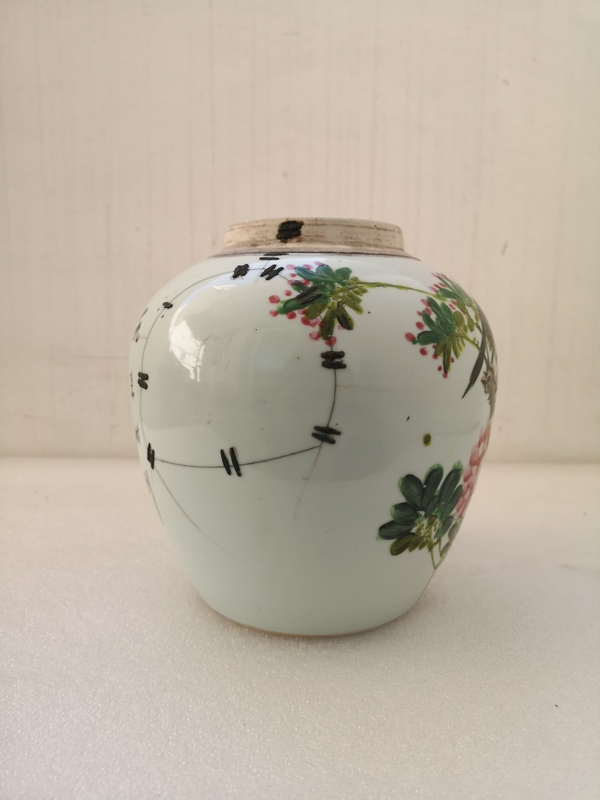 古玩陶瓷淺絳彩花鳥紋蓋罐拍賣,當前價格580元