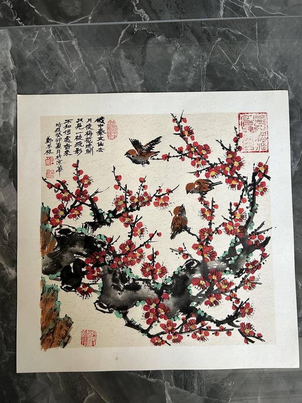 古玩字畫鄭丕柱老師精品花鳥斗方拍賣,當前價格455元
