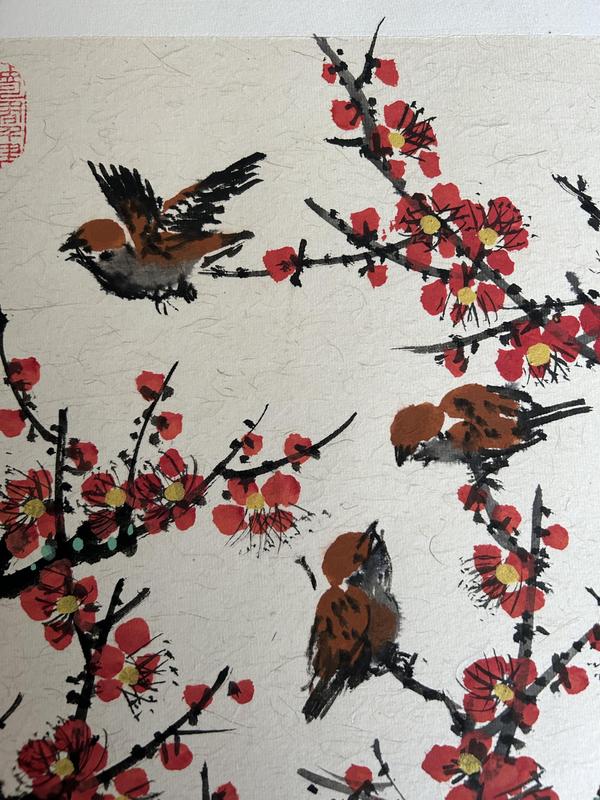 古玩字畫鄭丕柱老師精品花鳥斗方拍賣,當前價格455元