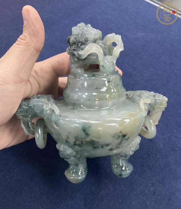 古玩玉器天然翡翠“獸鈕香爐”真品鑒賞圖