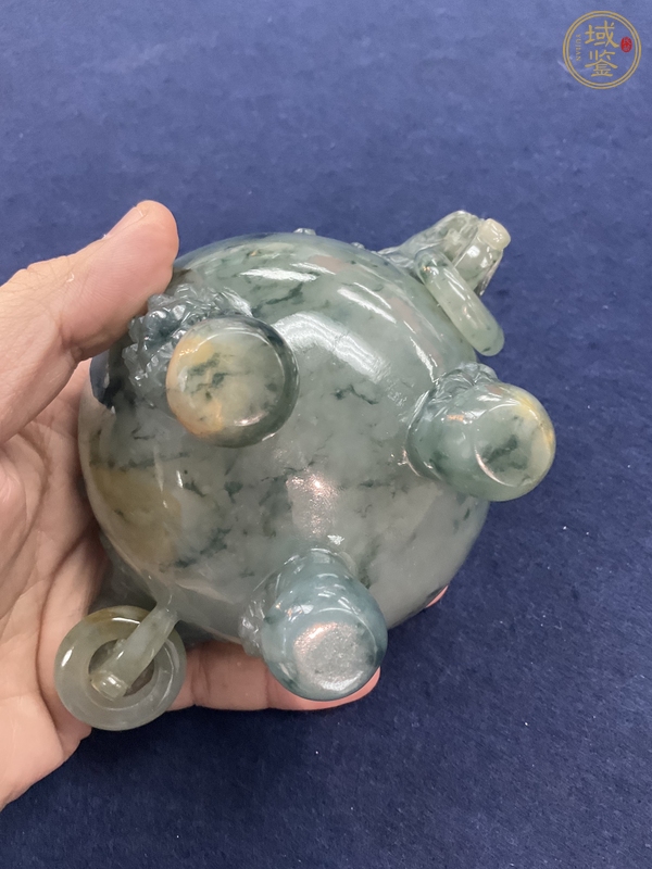 古玩玉器天然翡翠“獸鈕香爐”真品鑒賞圖