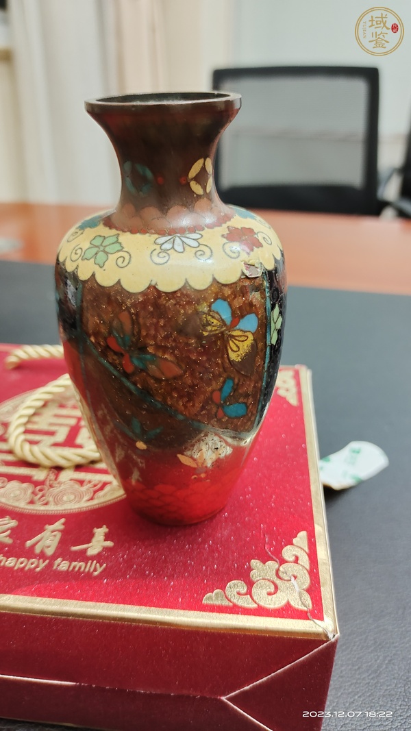 古玩雜項銅胎掐絲琺瑯敞口瓶真品鑒賞圖