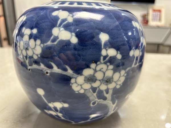 古玩陶瓷青花留白冰梅紋蓋罐拍賣,當(dāng)前價(jià)格1500元