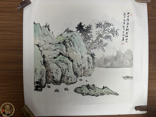 古玩轉(zhuǎn)賣朱玉斌老師精品斗方《山水》拍賣，當(dāng)前價(jià)格499元