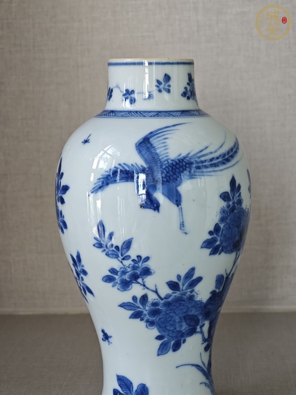 古玩陶瓷康熙·青花錦雞牡丹紋雞腿瓶真品鑒賞圖
