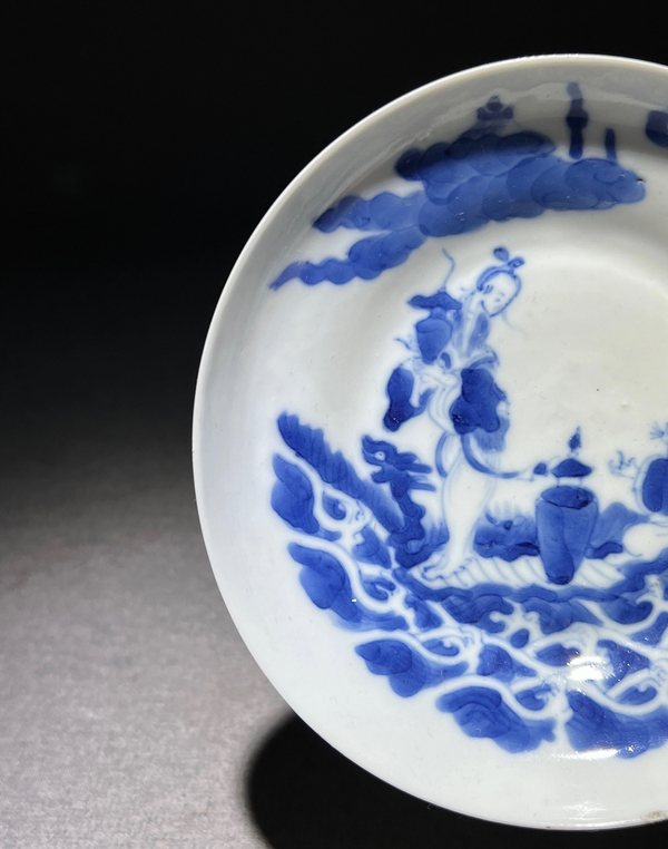 古玩陶瓷精品大清道光年制款·青花故事人物海屋添籌紋折腰盤拍賣,當前價格8888元