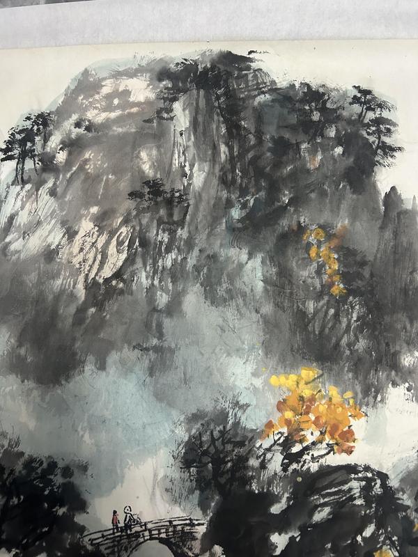 古玩字畫郝鳳先老師精品斗方《黃山腳下》拍賣,當前價格4588元