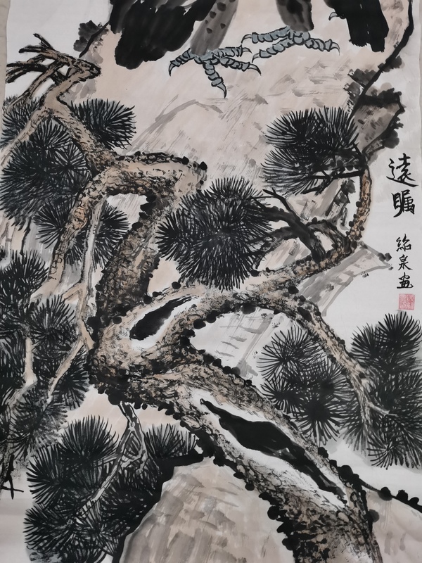 古玩字畫已故北京豐臺區(qū)老畫家耿紹泉雙鷹圖遠矚拍賣，當前價格299元