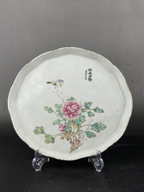 古玩陶瓷民國(guó)粉彩花鳥(niǎo)茶盤拍賣，當(dāng)前價(jià)格5888元