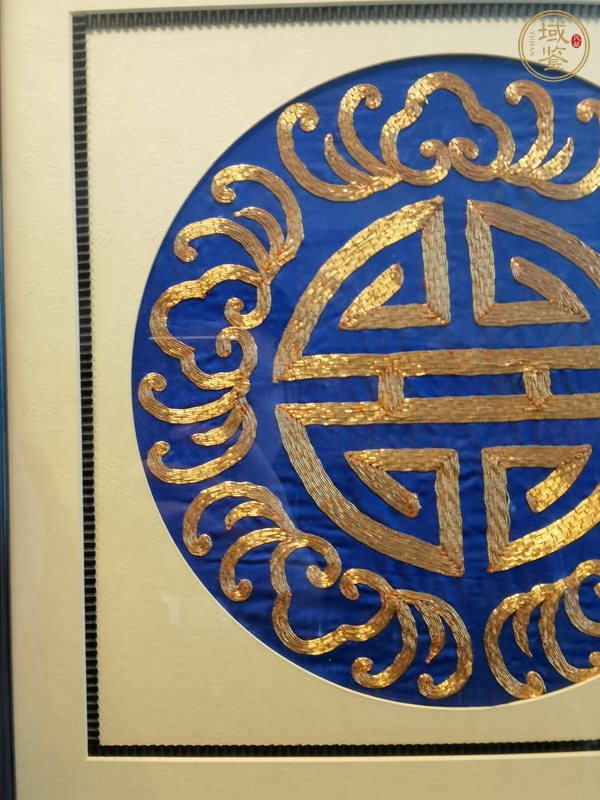 古玩雜項(xiàng)民國(guó)·盤(pán)金繡五福捧壽紋掛屏真品鑒賞圖