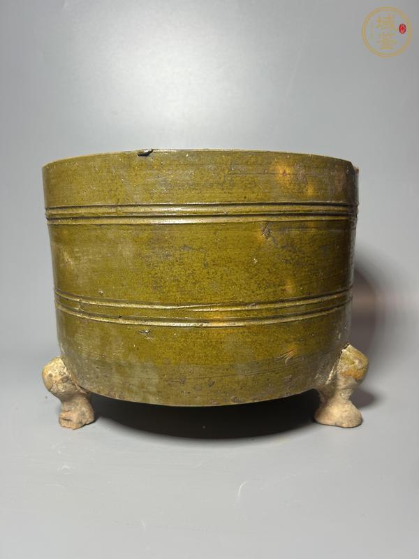 古玩漢代·青釉弦紋三足奩真品鑒賞圖