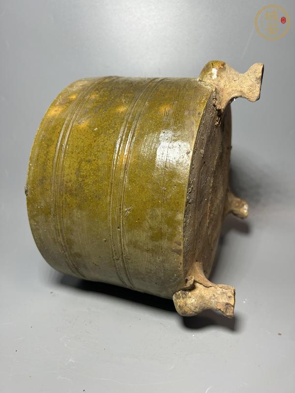 古玩陶瓷漢代·青釉弦紋三足奩真品鑒賞圖