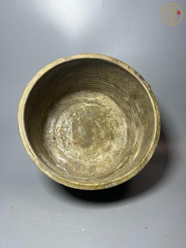 古玩陶瓷漢代·青釉弦紋三足奩真品鑒賞圖