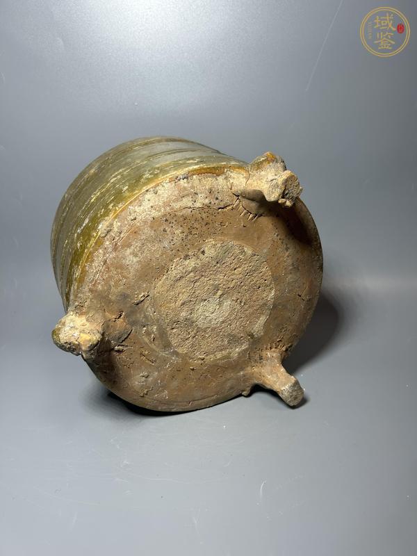 古玩陶瓷漢代·青釉弦紋三足奩真品鑒賞圖