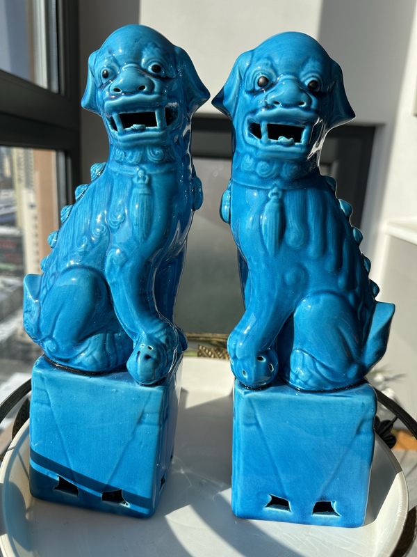 古玩陶瓷孔雀藍釉獅子塑像拍賣,當前價格880元