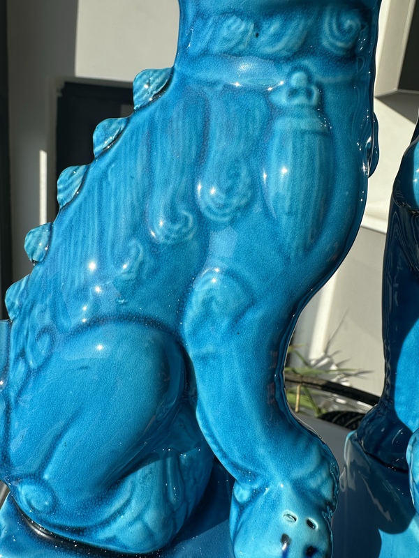 古玩陶瓷孔雀藍釉獅子塑像拍賣,當前價格880元