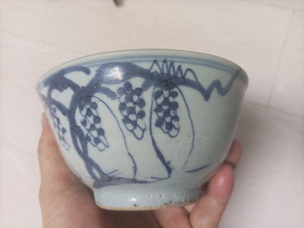 古玩陶瓷明代崇禎青花多子多福圖茶碗拍賣,當前價格1200元