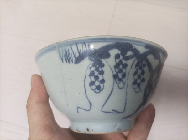 古玩陶瓷明代崇禎青花多子多福圖茶碗拍賣,當前價格1200元