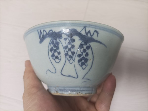 古玩陶瓷明代崇禎青花多子多福圖茶碗拍賣,當前價格1200元