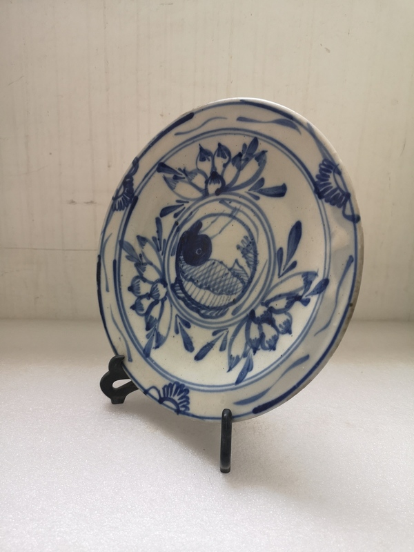 古玩陶瓷晚清青花魚紋盤拍賣,當前價格450元