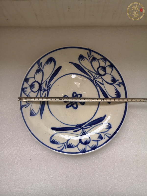古玩陶瓷清末民初·青花荷花紋盤真品鑒賞圖